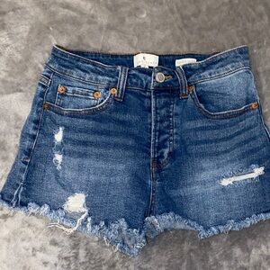 True Craft Blue Distressed Jean Shorts
